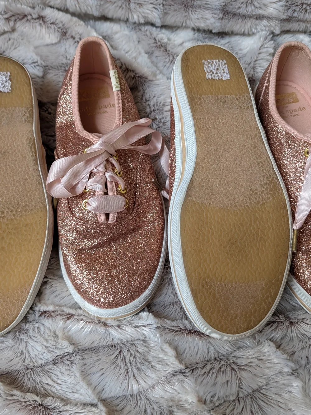 kate spade Glitter Ribbon Lace Sneakers in Blush Rose Gold - Picture 2 of 4